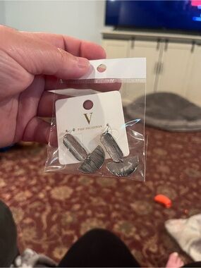 V Foxy Collection Silver Textured Drop Earrings